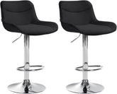 Set di 2 sgabelli da bar regolabili in altezza, in tessuto nero con base cromata, design moderno e funzionale.