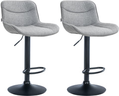 Set di 2 sgabelli da bar Vonore in tessuto nero e grigio, regolabili in altezza, dal design moderno e funzionale.