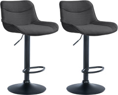 Set di 2 sgabelli da bar regolabili in altezza Vonore, in tessuto nero e grigio scuro, dal design moderno e funzionale.