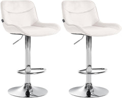 Set di 2 sgabelli da bar Vonore in velluto crema con base cromata, regolabili in altezza e dal design moderno.
