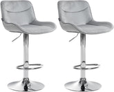 Set di 2 sgabelli da bar Vonore in velluto grigio con base cromata, regolabili in altezza e dal design moderno.