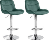 Set di 2 sgabelli da bar Vonore in velluto verde con base cromata, design moderno e regolabile in altezza.