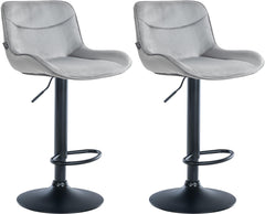 Set di 2 sgabelli da bar Vonore in velluto nero e grigio, regolabili in altezza, design moderno e funzionale.
