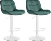 Set di 2 sgabelli da bar Vonore in velluto bianco e verde, regolabili in altezza, design moderno e funzionale.