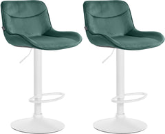 Set di 2 sgabelli da bar Vonore in velluto bianco e verde, regolabili in altezza, design moderno e funzionale.