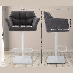 2er Set Barhocker Damaso Stoff weiß - titangrau