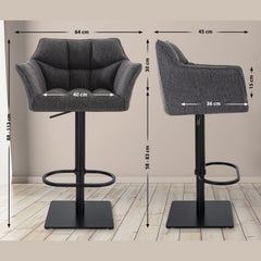 2er Set Barhocker Damaso Stoff schwarz - titangrau