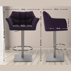 2er Set Barhocker Damaso Stoff edelstahl - lila