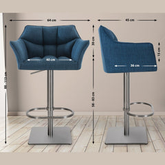 2er Set Barhocker Damaso Stoff edelstahl - blau