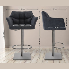2er Set Barhocker Damaso Stoff edelstahl - dunkelgrau