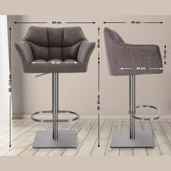 2er Set Barhocker Damaso Stoff edelstahl - grau