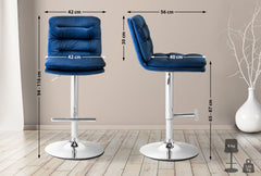 2er Set Barhocker Damar Samt chrom - blau