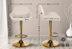 2er Set Barhocker Braga Gold Stoff - creme