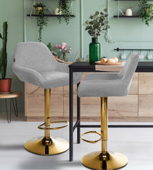2er Set Barhocker Braga Gold Stoff - grau