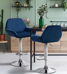 Barhocker Braga Samt chrom - blau