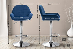 Barhocker Braga Samt chrom - blau