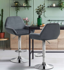 2er Set Barhocker Braga Samt chrom - dunkelgrau
