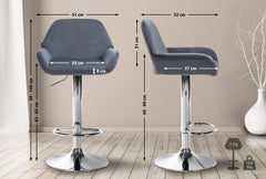 2er Set Barhocker Braga Samt chrom - dunkelgrau