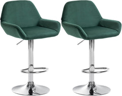 2er Set Barhocker Braga Samt chrom - dunkelgr�n