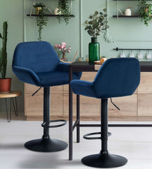 2er Set Barhocker Braga Samt schwarz - blau