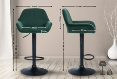 2er Set Barhocker Braga Samt schwarz - dunkelgr�n