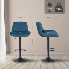 Barhocker Solon Schwarz Stoff - blau