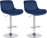 Set di 2 sgabelli da bar Solon in blu, design moderno con seduta in velluto e struttura in cromo, comfort elevato.