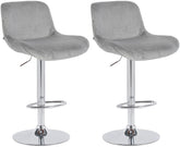 Set di 2 sgabelli da bar Solon in velluto grigio con struttura in finitura cromo, design moderno e comfort elevato.