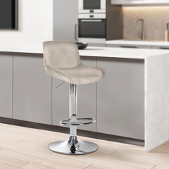 Set di 2 sgabelli da bar Solon in cromo e velluto crema, design moderno e comfort ottimale per ogni ambiente.