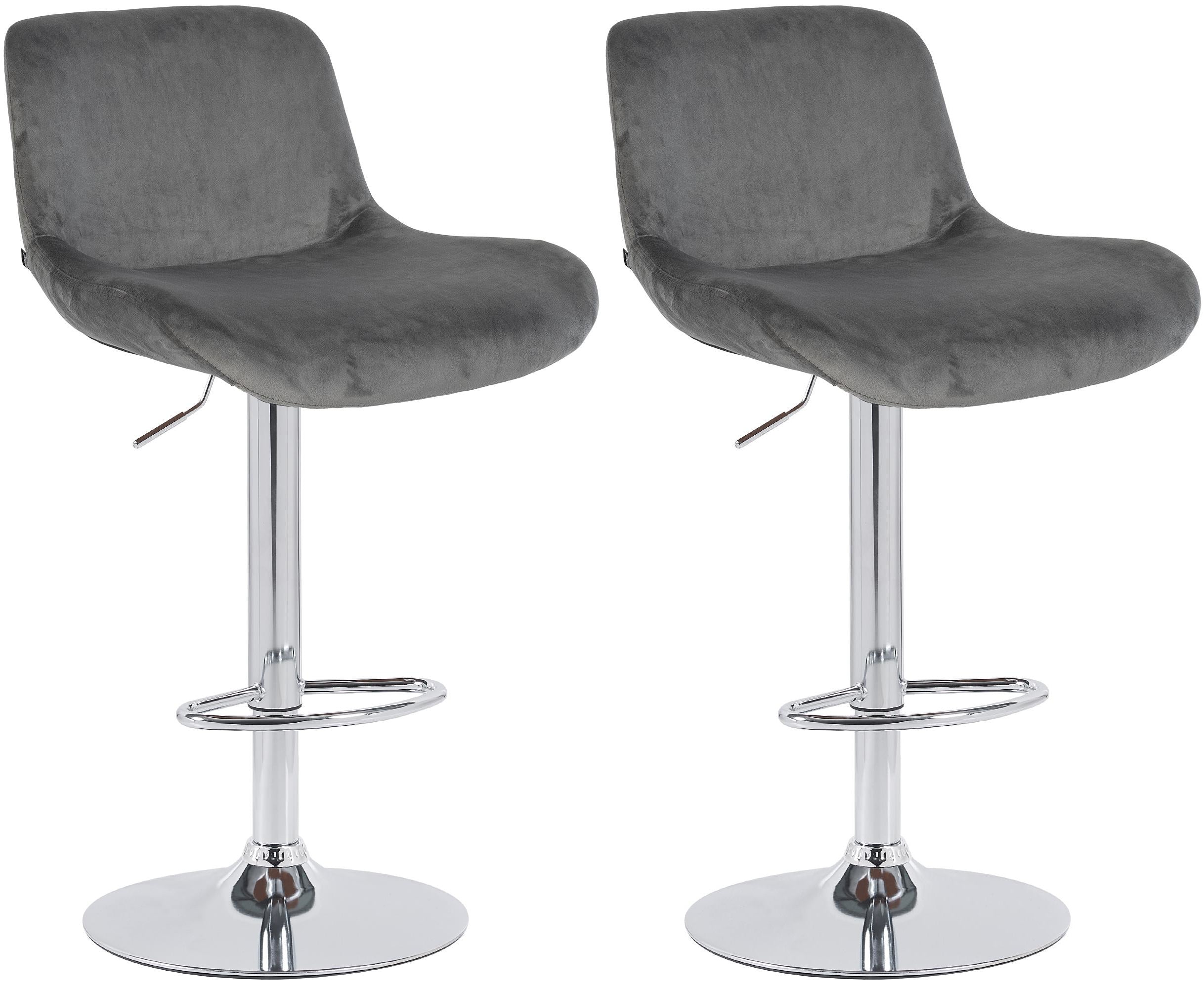 Set di 2 sgabelli da bar Solon in cromato e velluto grigio scuro, design moderno e comfort elevato.
