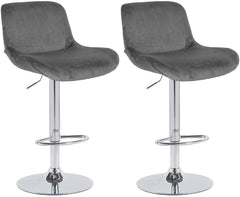 Set di 2 sgabelli da bar Solon in cromato e velluto grigio scuro, design moderno e comfort elevato.