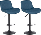 Set di 2 sgabelli da bar Solon neri con rivestimento blu, design moderno e comfort ottimale per la schiena.