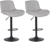 Set di 2 sgabelli da bar Solon neri con rivestimento in tessuto grigio chiaro, design moderno e comfort ottimale.