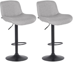 Set di 2 sgabelli da bar Solon neri con rivestimento in tessuto grigio chiaro, design moderno e comfort ottimale.