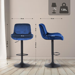 Set di 2 barhocker Solon in velluto blu, design moderno e comfort ottimale con schienale ergonomico.