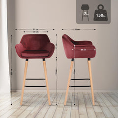 2er Set Barhocker Grant Samt - rot