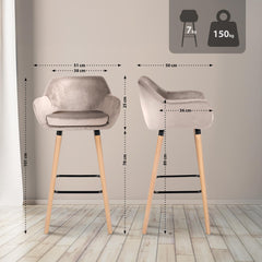 2er Set Barhocker Grant Samt - creme