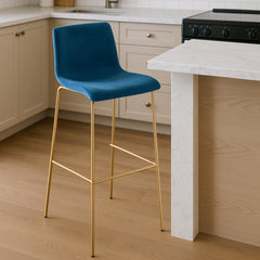 Barhocker Hoover Samt 4-Fu� Gold - blau