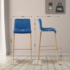 Barhocker Hoover Samt 4-Fu� Gold - blau