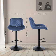 2er Set Barhocker Kasson Samt - blau