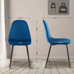 4er Set Esszimmerstühle Napier Samt - blau