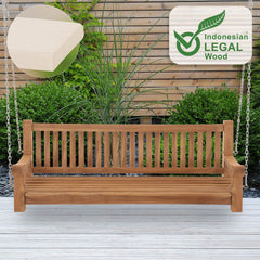 Schaukelbank Joyce mit Sitzkissen 180 cm + teak - creme