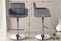 2er Set Barhocker Los Angeles Samt chrom - dunkelgrau