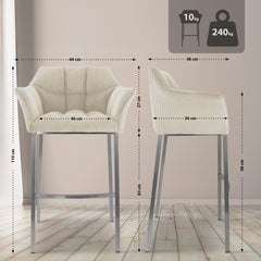 Barhocker Damaso E Cord mit 4-Fu� Gestell - creme