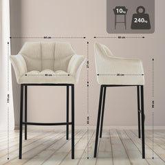 Barhocker Damaso B Cord mit 4-Fu� Gestell - creme