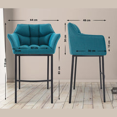 Barhocker Damaso B Stoff mit 4-Fuß Gestell - türkis - InfinityMarket