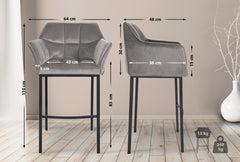 Barhocker Damaso B Samt mit 4-Fu� Gestell - grau