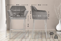Barhocker Damaso E Samt mit 4-Fu� Gestell - grau
