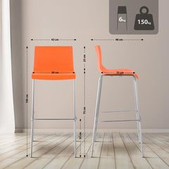 2er Set Barhocker Hoover Kunststoff 4-Fuß Gestell chrom - orange