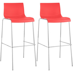 2er Set Barhocker Hoover Kunststoff 4-Fuß Gestell chrom - rot